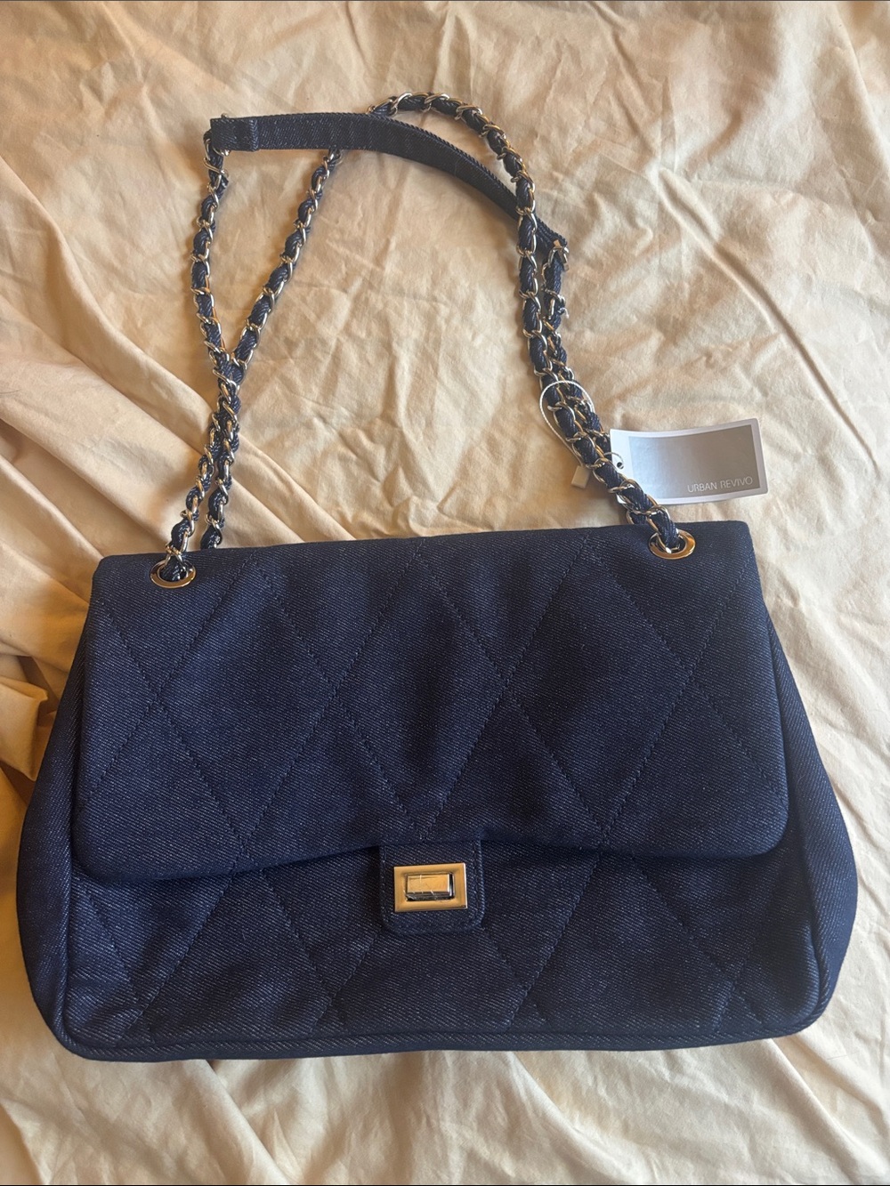 Quilted Navy Chain-Strap Shoulder Bag
